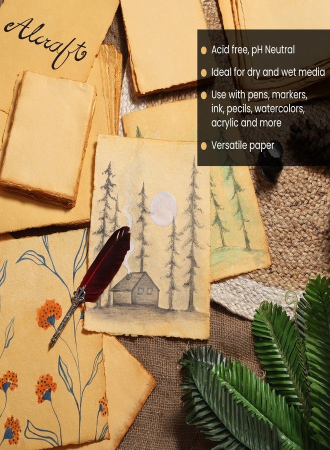 YOJO Craft Pack of 50 Sheets of Watercolor Paper of 150 GSM - Virgin Cotton - Handmade Paper with Deckle (Vintage 6 X 4, 20 X 15 CM) - Image 5